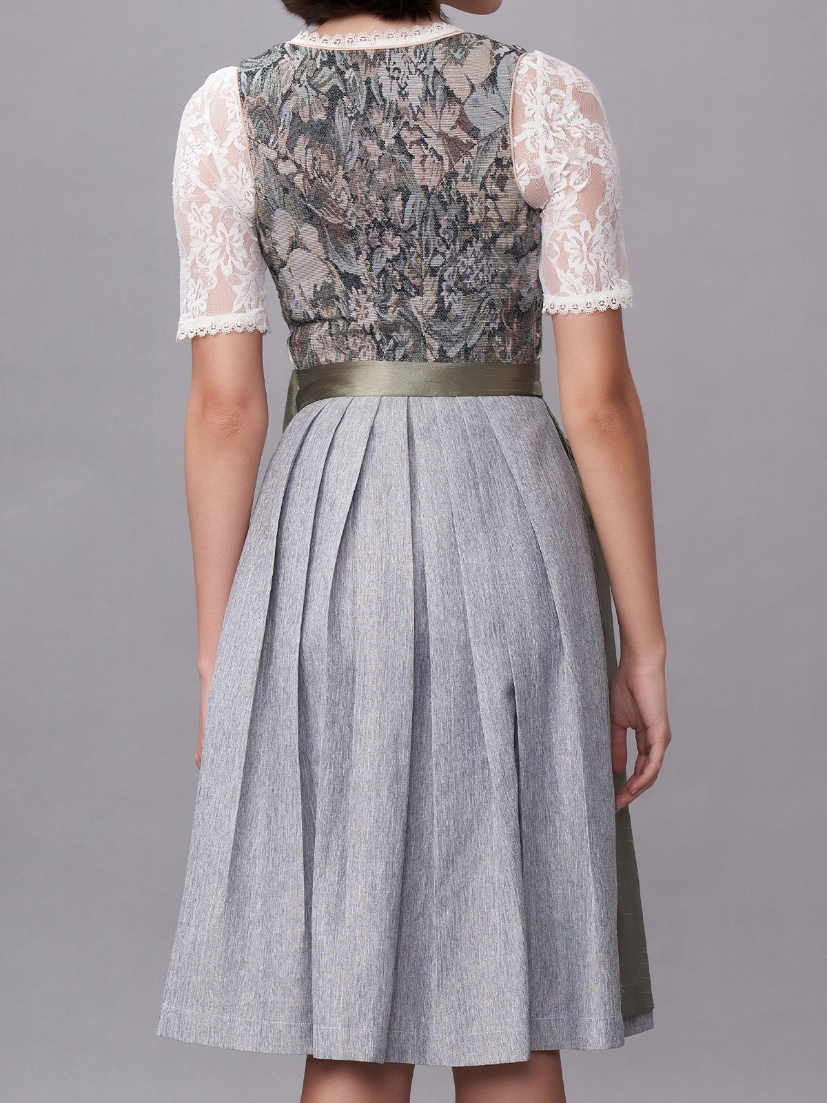 Damen Grün Zwei verdeckte Eingriffstaschen Floralem Muster Dirndl BIANCA