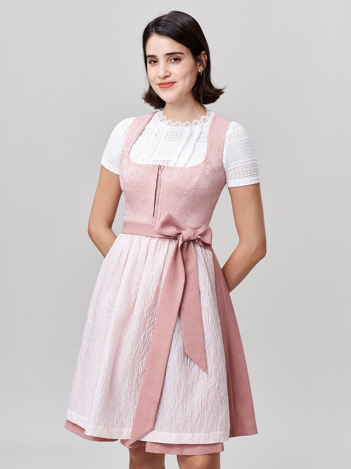 Damen Rosa Zwei verdeckte Eingriffstaschen Dirndl ANJA