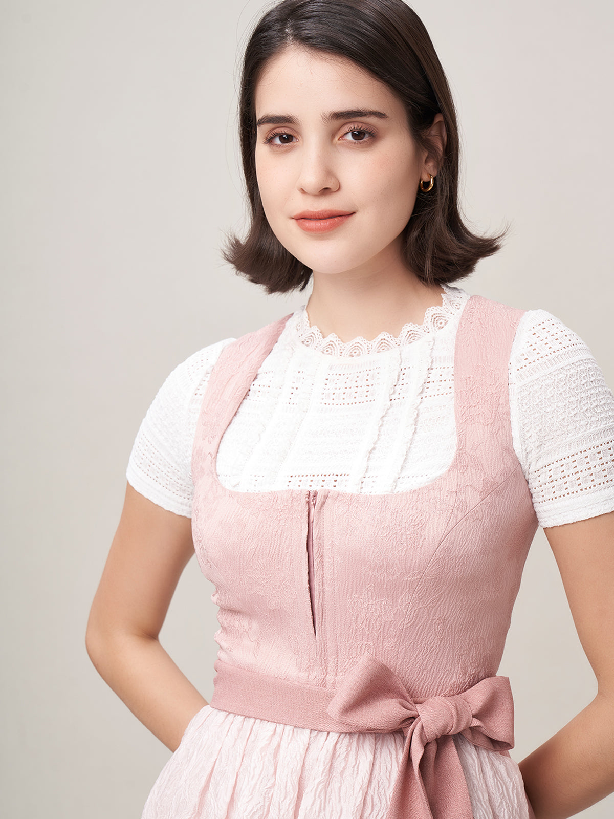 Damen Rosa Zwei verdeckte Eingriffstaschen Dirndl ANJA