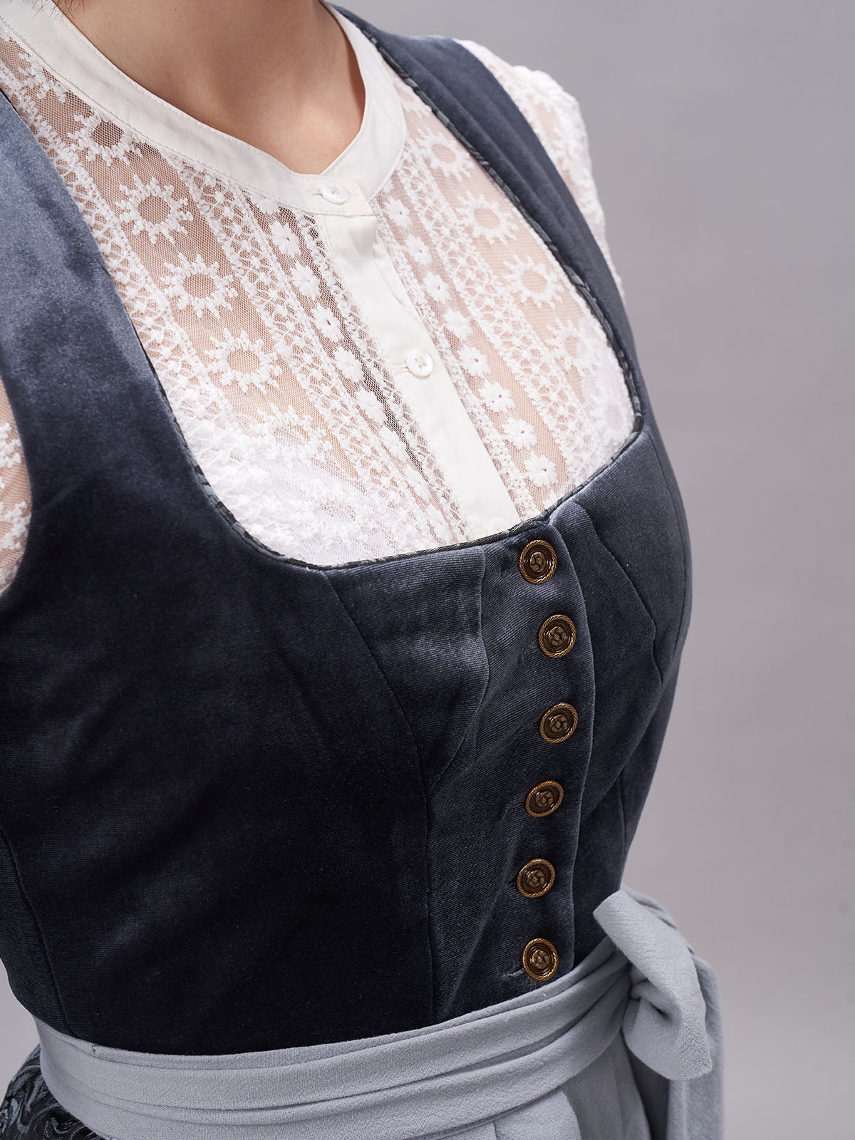 Damen Blau Zwei verdeckte Eingriffstaschen Floralem Muster Dirndl NICOLE