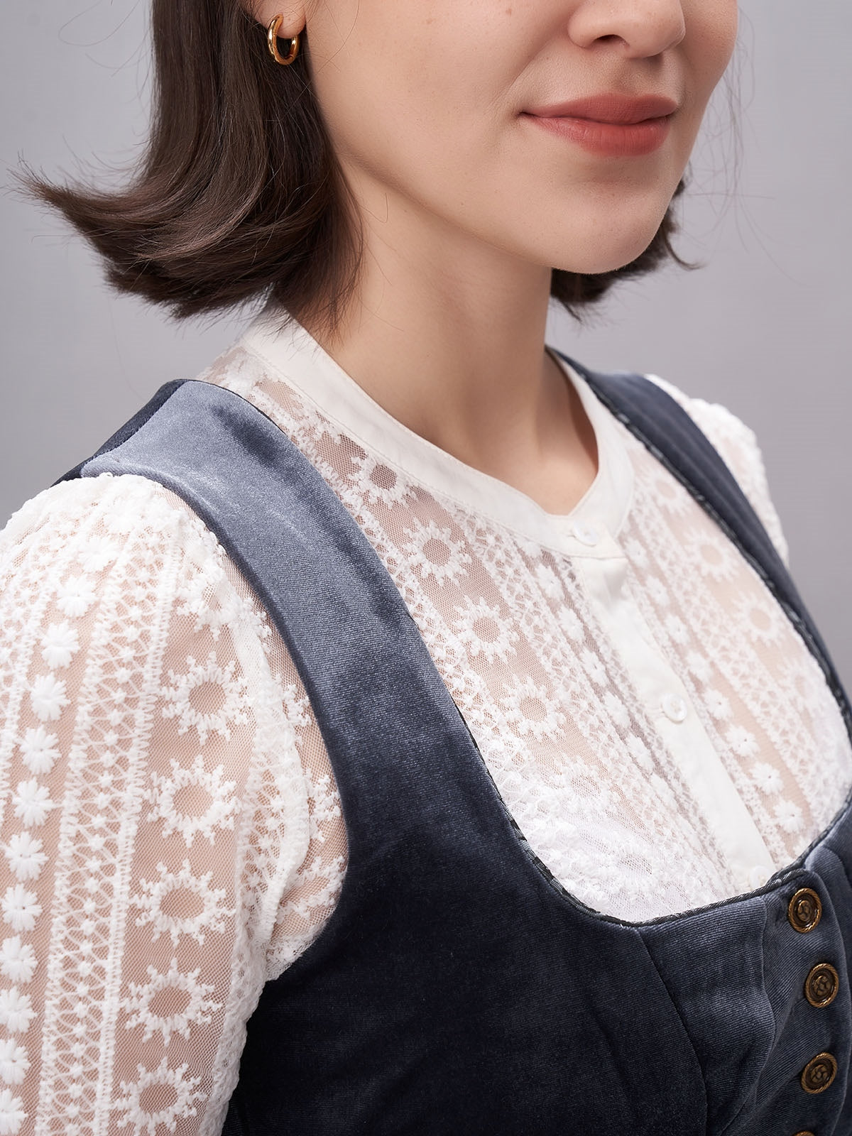 Damen Blau Zwei verdeckte Eingriffstaschen Floralem Muster Dirndl NICOLE