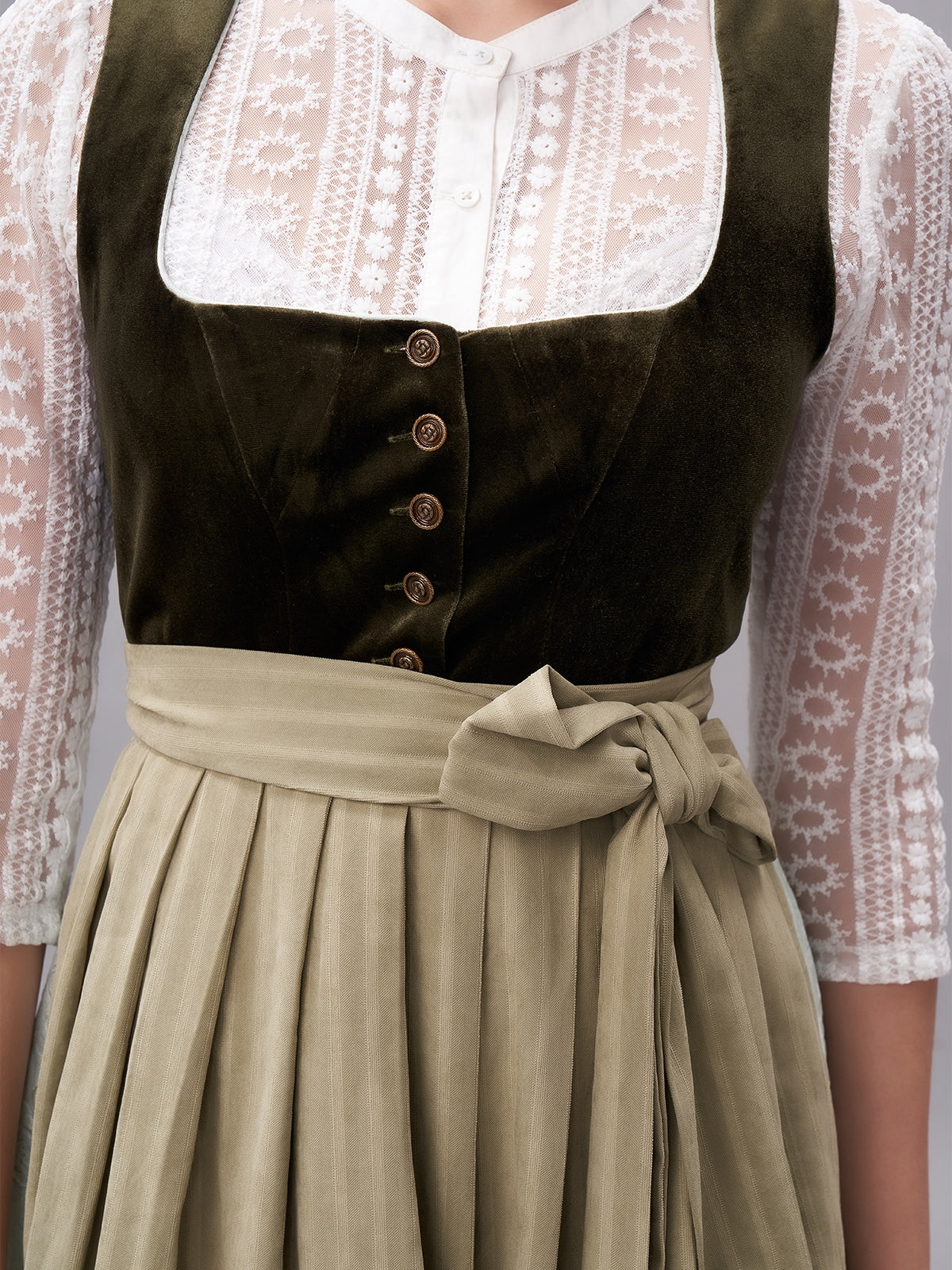 Damen Grün Zwei verdeckte Eingriffstaschen Floralem Muster Dirndl NICOLE
