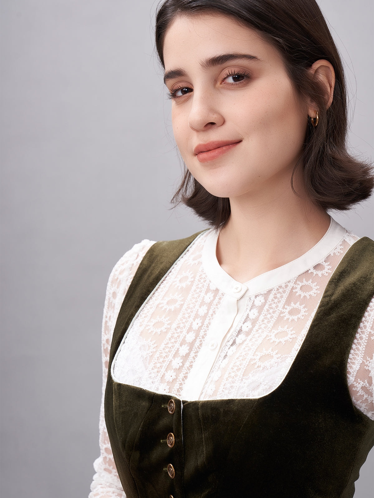 Damen Grün Zwei verdeckte Eingriffstaschen Floralem Muster Dirndl NICOLE