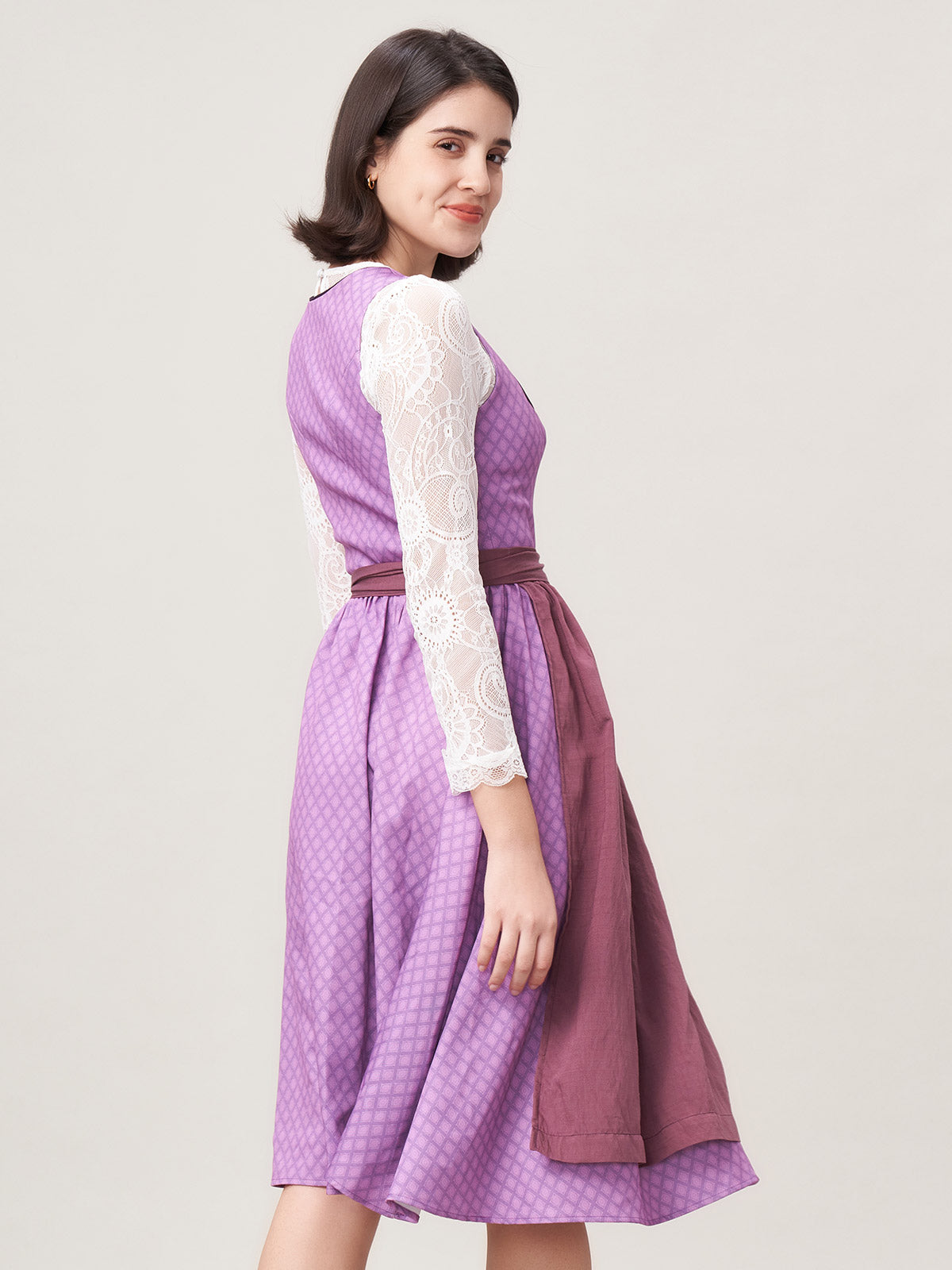 Damen Lila Zwei verdeckte Eingriffstaschen Geometrische Muster Dirndl DANIELA