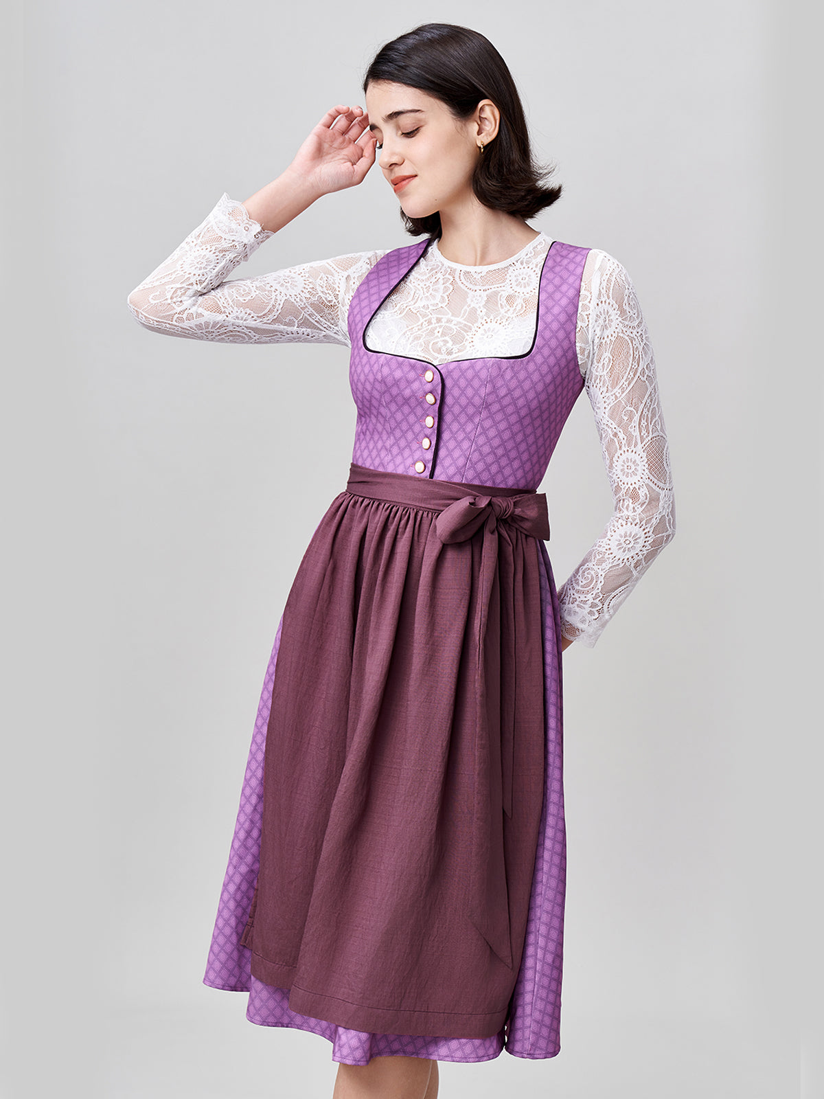 Damen Lila Zwei verdeckte Eingriffstaschen Geometrische Muster Dirndl DANIELA