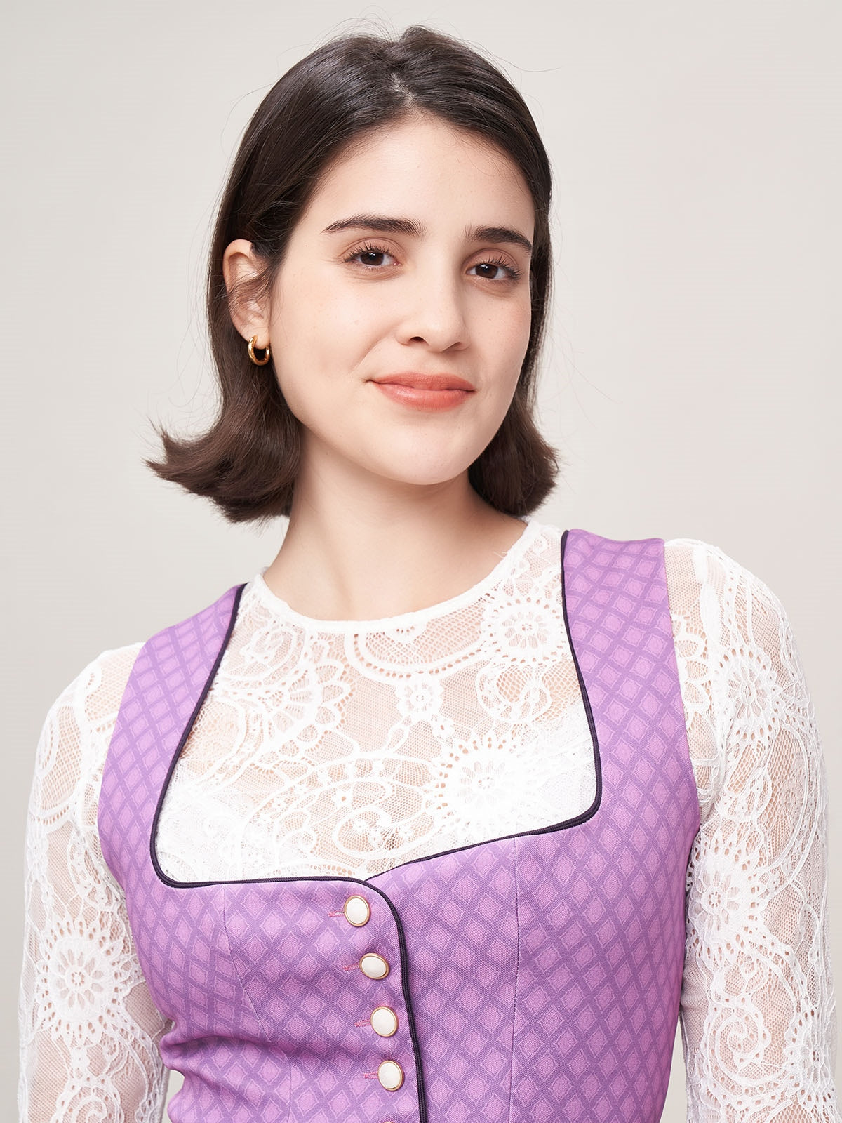 Damen Lila Zwei verdeckte Eingriffstaschen Geometrische Muster Dirndl DANIELA