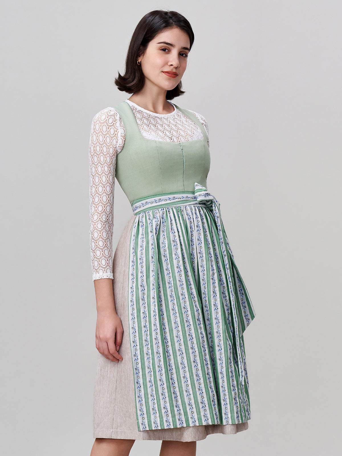 Damen Grün Zwei verdeckte Eingriffstaschen Floralem Muster Dirndl KRISTIN