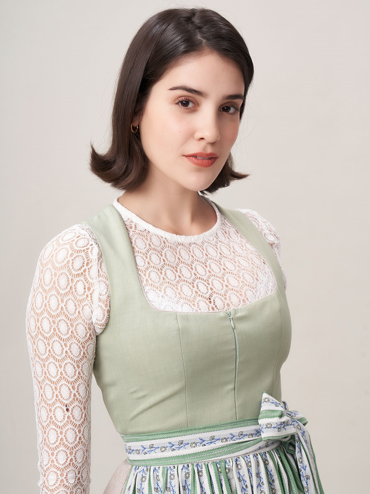 Damen Grün Zwei verdeckte Eingriffstaschen Floralem Muster Dirndl KRISTIN