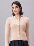 Damen Knöpfen Creme Schmal Strick MIRA