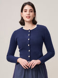 Damen Knöpfen Blau Schmal Strick MIRA